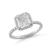 Platinum Royal Asccher Cut Halo Diamond Engagment Ring