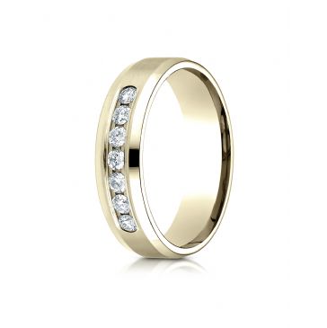 18K Yellow Gold 6mm Comfort-Fit Channel Set 7-Stone Diamond Ring (.42ct)