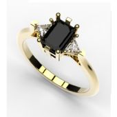 Emerald Cut Black Diamond and Trillion Engagement Ring