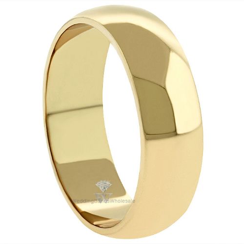 14k Yellow Gold 6mm Dome Wedding Band Medium Weight.