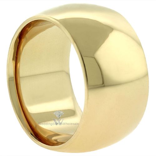 14k Yellow Gold 12mm Comfort Fit Dome Wedding Band Super Heavy Weight.