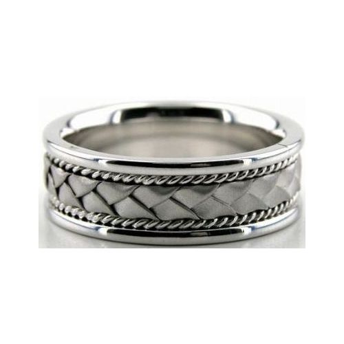 14k White Gold 7mm Handmade Wedding Band Braid and Rope Design 006