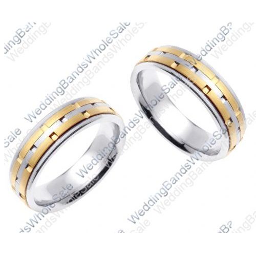 His and Hers Matching Gold Tone Tungsten Wedding Couple Rings Set