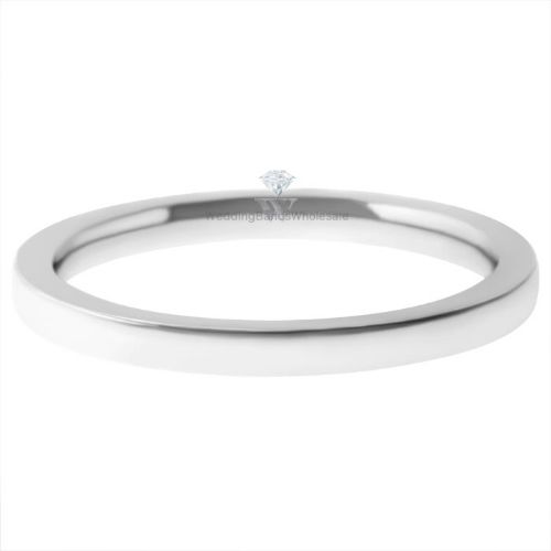 Jewel Tie 14k White Gold 2mm Comfort Fit Wedding Band 