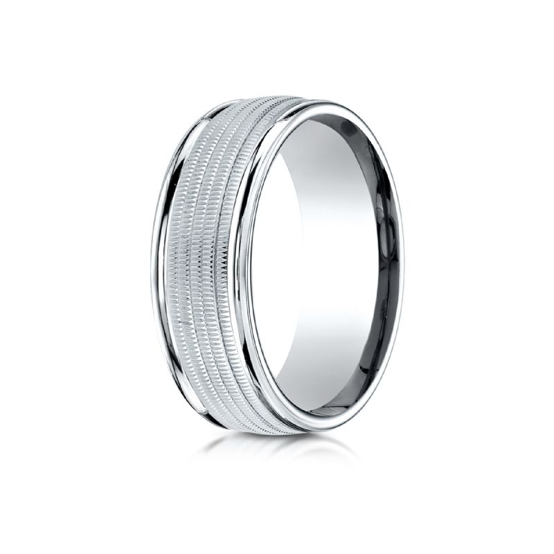 thumbnail image 2 of 8mm Stainless Steel Milgrain Edged Domed Wedding Band - Comfort Fit, Sizes 5-14 2 of 3