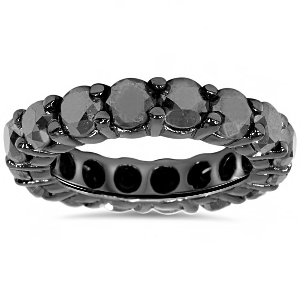 Exquisite 14K Black Gold 5 Carat Black Diamond Eternity Ring