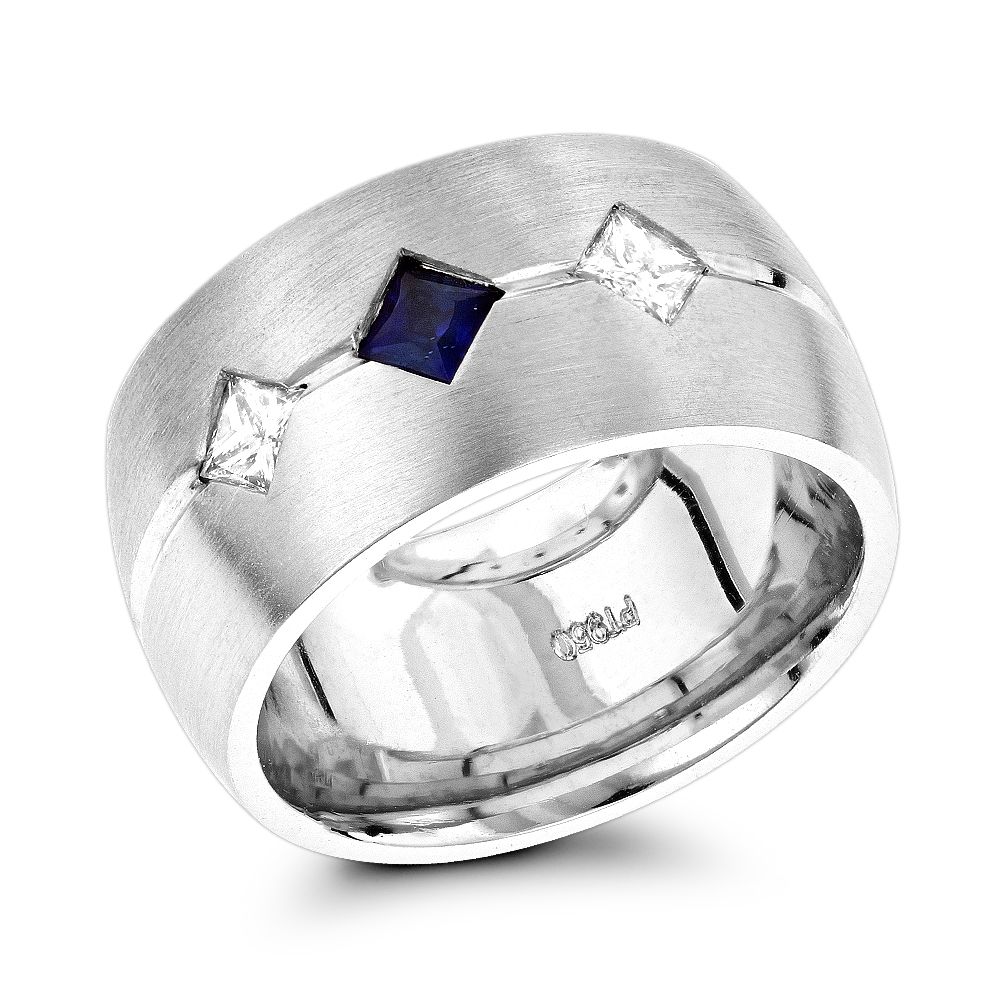 Unique Platinum Diamond Blue Sapphire Wedding Band for Women