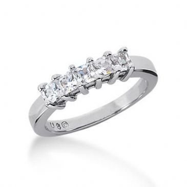 14K Gold Diamond Anniversary Wedding Ring 5 Princess Cut Diamonds 0.8ctw 124WR22814K