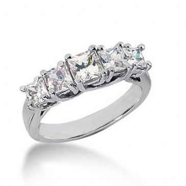 14K Gold Diamond Anniversary Wedding Ring 5 Princess Cut Diamonds 1.85ctw 132WR54014K