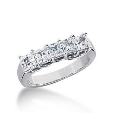 14K Gold Diamond Anniversary Wedding Ring 5 Princess Cut Diamonds 1.35ctw 134WR35714K