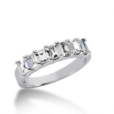 14K Gold Diamond Anniversary Wedding Ring 7 Emerald Cut Diamonds 1.40ctw 144WR173614K