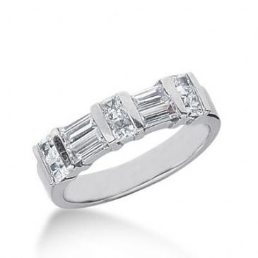 14K Gold Diamond Anniversary Wedding Ring 6 Princess Cut Diamonds, 4 Straight Baguette Diamonds 1.16ctw 150WR42214K