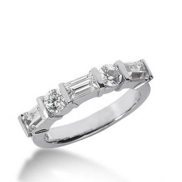 14K Gold Diamond Anniversary Wedding Ring 2 Round Brilliant Diamonds, 3 Emerald Cut Diamonds 1.30ctw 151WR191614K