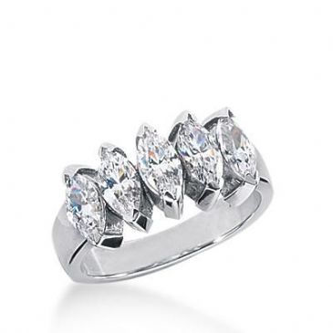 14K Gold Diamond Anniversary Wedding Ring 5 Marquise Shaped Diamonds 1.85ctw 178WR32914K