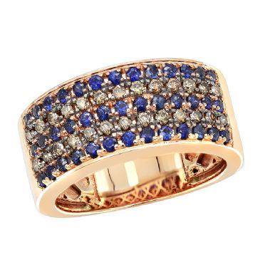 10K Gold, Blue Sapphire & Brown Diamond Wedding Band for Men