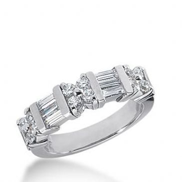 14K Gold Diamond Anniversary Wedding Ring 12 Round Brilliant, 6 Straight Baguette Diamonds 0.96ctw 192WR184914K