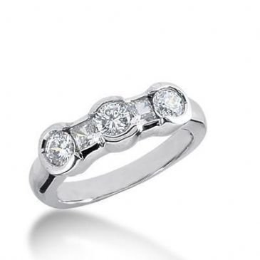 14K Gold Diamond Anniversary Wedding Ring 2 Princess Cut, 3 Round Brilliant Diamonds 0.94ctw 253WR111314K