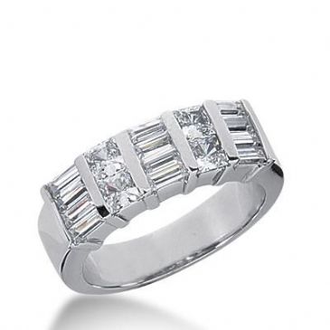 14k Gold Diamond Anniversary Wedding Ring 4 Princess Cut, 12 Straight Baguette Diamonds 1.28ctw 296WR134214K