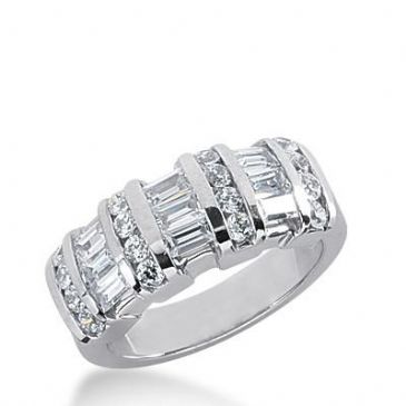 14k Gold Diamond Anniversary Wedding Ring 16 Round Brilliant, 9 Straight Baguette Diamonds 1.46ctw 297WR134314K