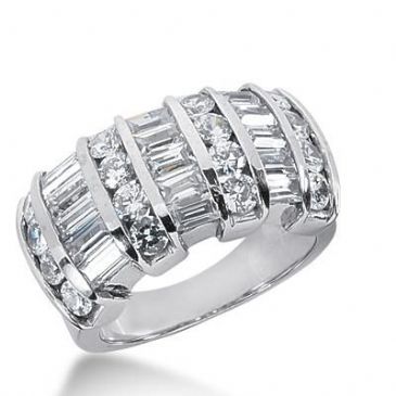 14k Gold Diamond Anniversary Wedding Ring 16 Round Brilliant, 15 Straight Baguette Diamonds 2.78ctw 311WR135914K