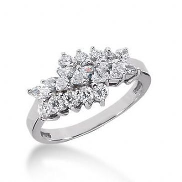 14k Gold Diamond Anniversary Wedding Ring 10 Round Brilliant, 6 Marquise Shaped Diamonds 1.19ctw 312WR136714K