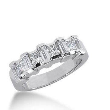 14k Gold Diamond Anniversary Wedding Ring 4 Princess Cut, 5 Straight Baguette Diamonds 1.25ctw 316WR137814K