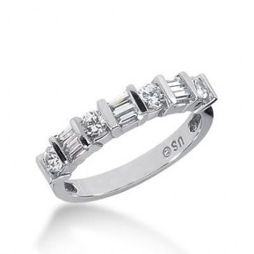 14k Gold Diamond Anniversary Wedding Ring 4 Round Brilliant, 6 Straight Baguette Diamonds 0.78ctw 323WR141614K