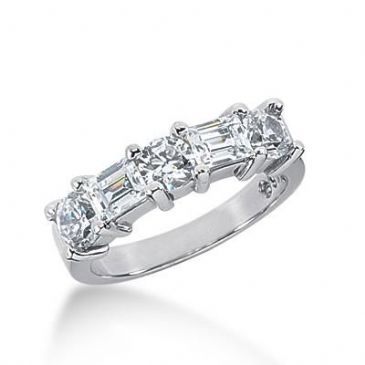 14k Gold Diamond Anniversary Rings Wedding Ring 3 Round Brilliant, 2 Straight Baguette Diamonds 1.56ctw 331WR144714K