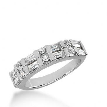 14k Gold Diamond Anniversary Wedding Ring 6 Round Brilliant, 8 Straight Baguette Diamonds 1.26ctw 345WR149614K