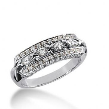 14k Gold Diamond Anniversary Wedding Ring 4 Marquise Shaped, 72 Round Brilliant Diamonds 0.96ctw 349WR150114K