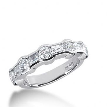 14k Gold Diamond Anniversary Wedding Ring 5 Round Brilliant, 4 Straight Baguette Diamonds 1.48ctw 366WR152714K