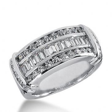 14k Gold Diamond Anniversary Wedding Ring 28 Round Brilliant, 12 Straight Baguette Diamonds 1.16ctw 395WR164814K