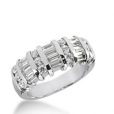 14k Gold Diamond Anniversary Wedding Ring 12 Round Brilliant, 9 Straight Baguette Diamonds 1.20ctw 396WR164914K