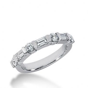 14k Gold Diamond Anniversary Wedding Ring 4 Round Brilliant Diamonds, 3 Straight Baguette Diamonds Total 0.82ctw 403WR166714K