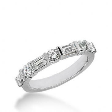 14k Gold Diamond Anniversary Wedding Ring  3 Round Stone, 4 Straight Baguette Diamonds Total 0.94ctw 404WR166814K
