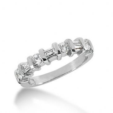 14k Gold Diamond Anniversary Wedding Ring  4 Round Stone, 3 Straight Baguette Diamonds Total 0.72ctw 405WR166914K