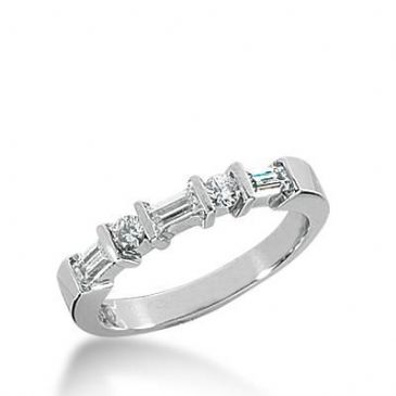 14k Gold Diamond Anniversary Wedding Ring 2 Round Brilliant Diamonds, 3 Straight Baguette Total 0.50ctw 419WR172914K