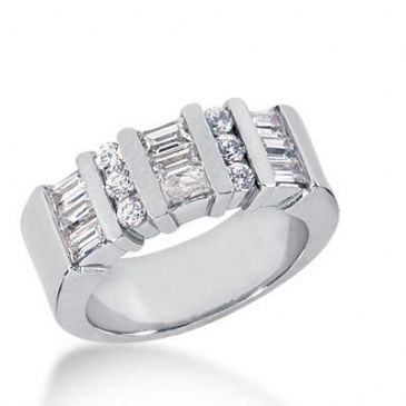 14k Gold Diamond Anniversary Wedding Ring 6 Round Brilliant, 9 Straight Baguette Diamonds Total 1.32ctw 423WR173314K
