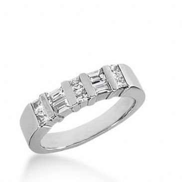 14k Gold Diamond Anniversary Wedding Ring 6 Princess Cut Diamonds, 4 Straight Baguette Total 0.62ctw. 424WR173414K