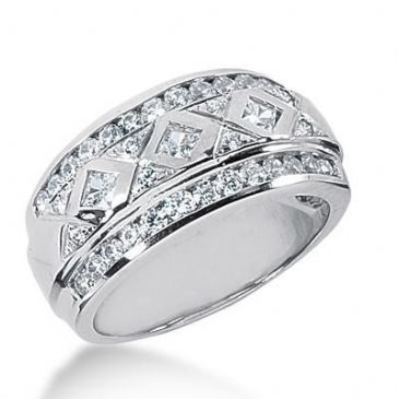 14k Gold Diamond Anniversary Wedding Ring 3 Princess Cut, 38 Round Brilliant Diamonds Total 1.04ctw 437WR178114k