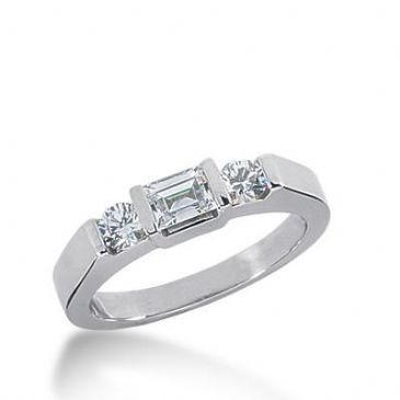 14k Gold Diamond Anniversary Wedding Ring 2 Round Brilliant Diamonds, 1 Straight Baguette Total 0.63ctw 448WR181314k