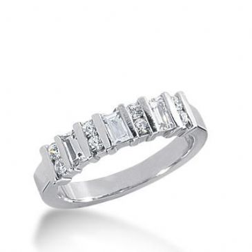 14k Gold Diamond Anniversary Wedding Ring 8 Round Brilliant Diamonds, 3 Straight Baguette Total 0.62ctw 455WR182114k