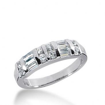 14k Gold Diamond Anniversary Wedding Ring 8 Round Brilliant Diamonds, 6 Straight Baguette Total 0.76ctw 463WR184714k