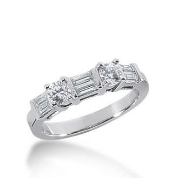 14k Gold Diamond Anniversary Wedding Ring 2 Round Brilliant Diamonds, 6 Straight Baguette Total 0.70ctw 464WR185014k