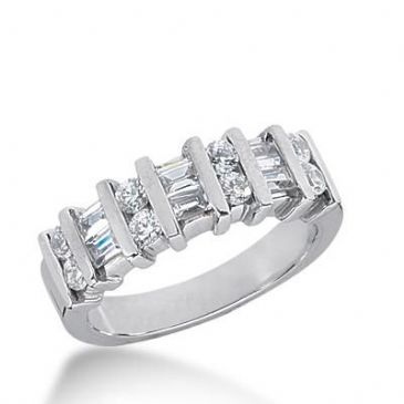 14k Gold Diamond Anniversary Wedding Ring 8 Round Brilliant Diamonds, 6 Straight Baguette Total 0.96 ctw 467WR186814k