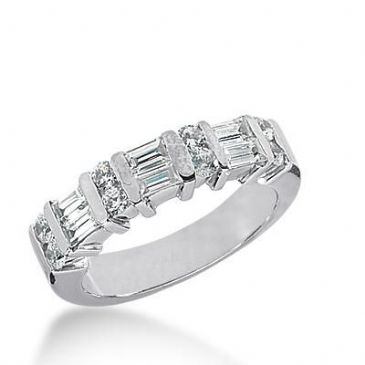 14k Gold Diamond Anniversary Wedding Ring 8 Round Brilliant Diamonds, 6 Straight Baguette Stones, Total 0.88ctw 475WR193014k
