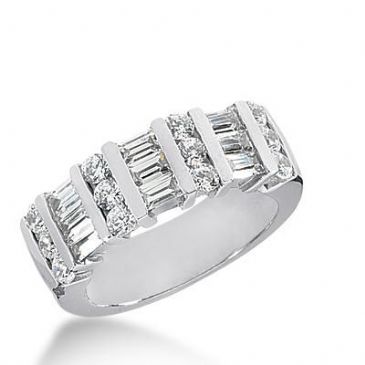 14k Gold Diamond Anniversary Wedding Ring 12 Round Brilliant Diamonds, 9 Straight Baguette Stones Total 1.50 ctw 476WR193114k