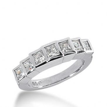 14k Gold Diamond Anniversary Wedding Ring 7 Princess Cut Diamonds Total 1.19 ctw 486WR200414k