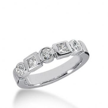 14k Gold Diamond Anniversary Wedding Ring 3 Round Brilliant Diamonds, 2 Princess Cut Stones Total 0.58ctw 487WR200714k