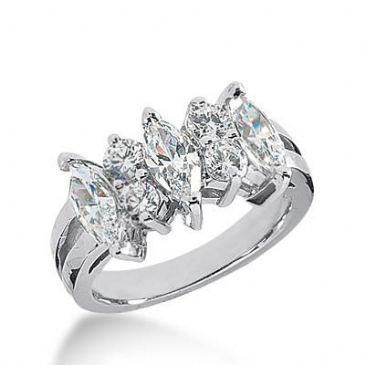 14k Gold Diamond Anniversary Wedding Ring 3 Marquise Cut Diamonds, 4 Round Brilliant Stones Total 2.10ctw 502WR203614k